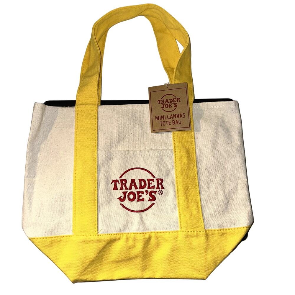 Trader Joe's 2024 Yellow Mini Limited Canvas Reusable Grocery Tote Bag NWT
